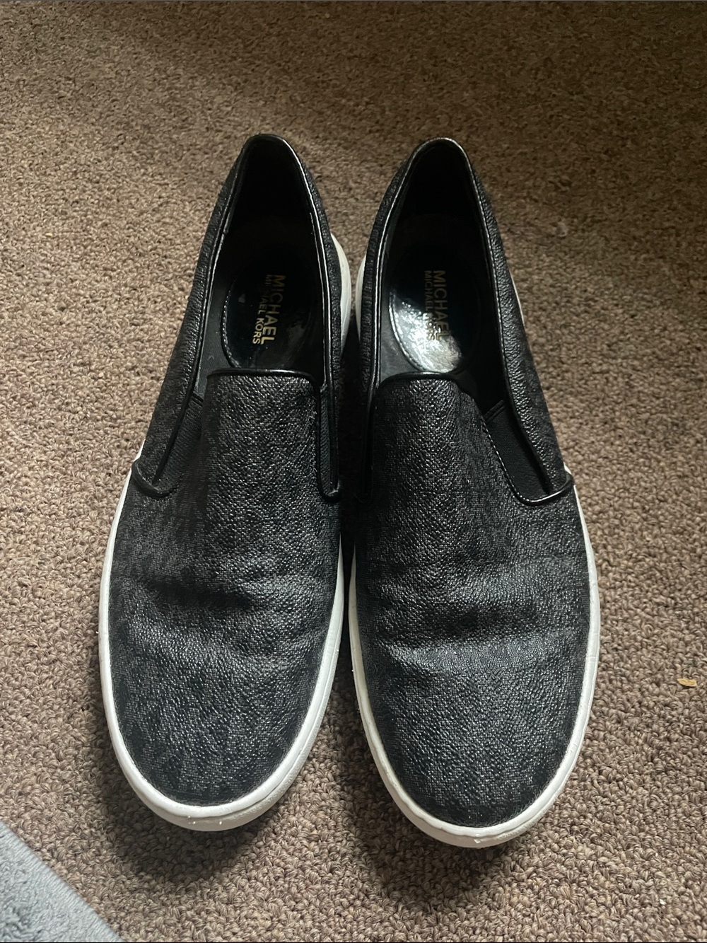 Michael Kors Black Slip-On Leather-Textured Loafers with White Sole